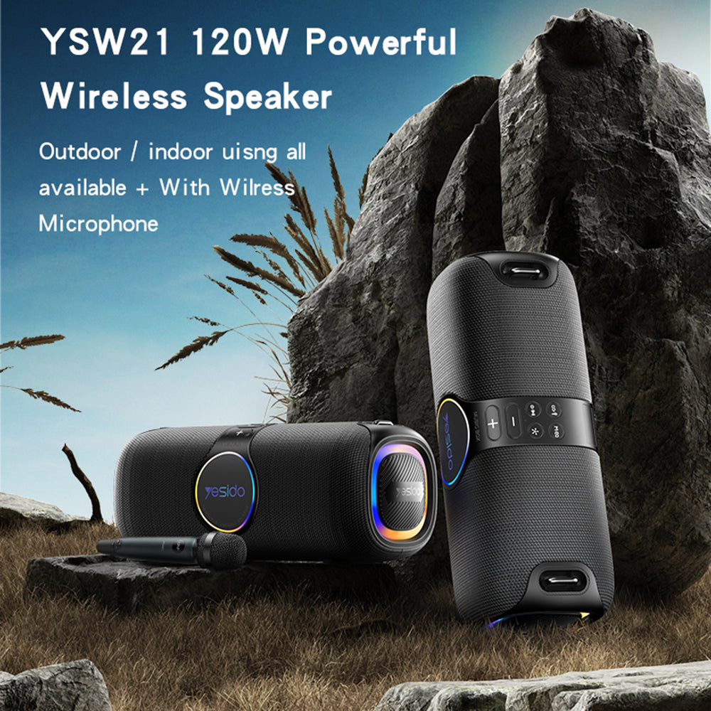 Cassa Bluetooth Yesido YSW21 Karaoke, 120W, RGB, Impermeabile, Nera