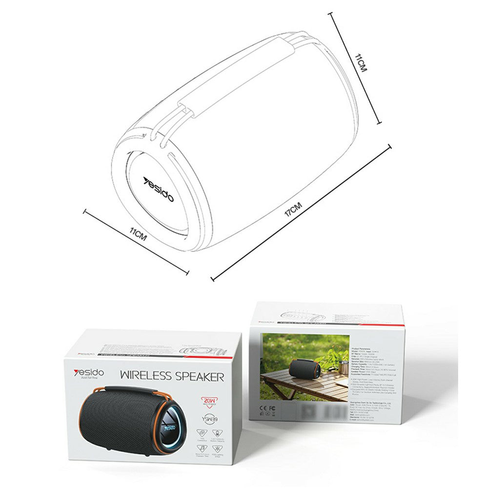 Cassa Portatile Bluetooth Yesido YSW39, 20W, TWS, RGB, Nera