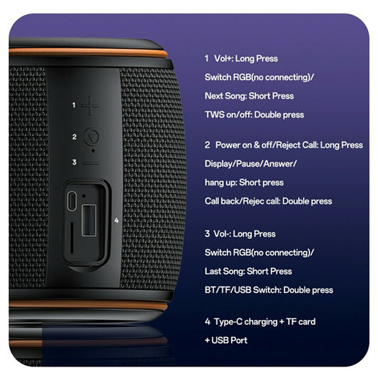 Cassa Portatile Bluetooth Yesido YSW40, 8W, RGB, Nera