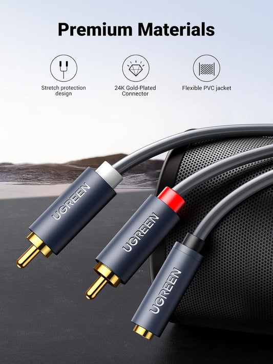Cavo audio 3,5 mm - 2 x RCA UGREEN AV102, 1 m, grigio