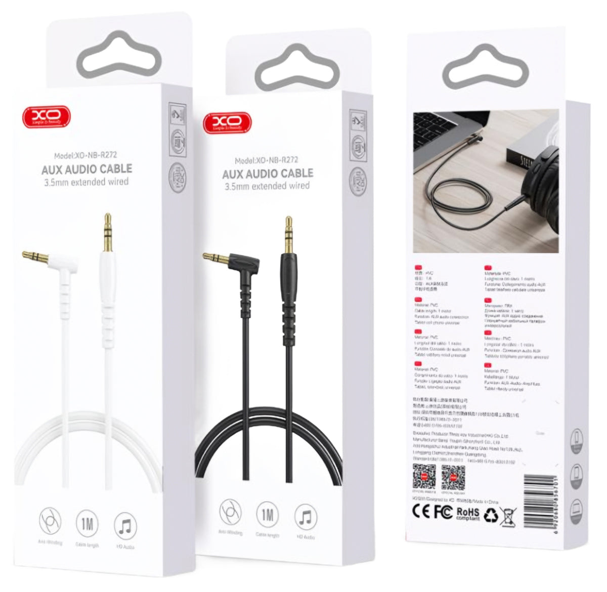 Audio Cable 3.5mm - 3.5mm XO Design NB-R272, 1m, White