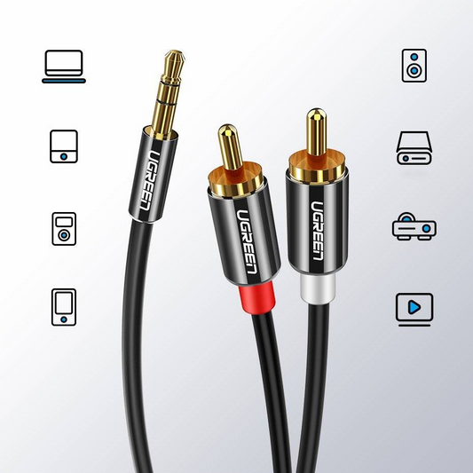 Cavo Audio 3.5mm - 2 x RCA UGREEN AV116, 2m, Nero