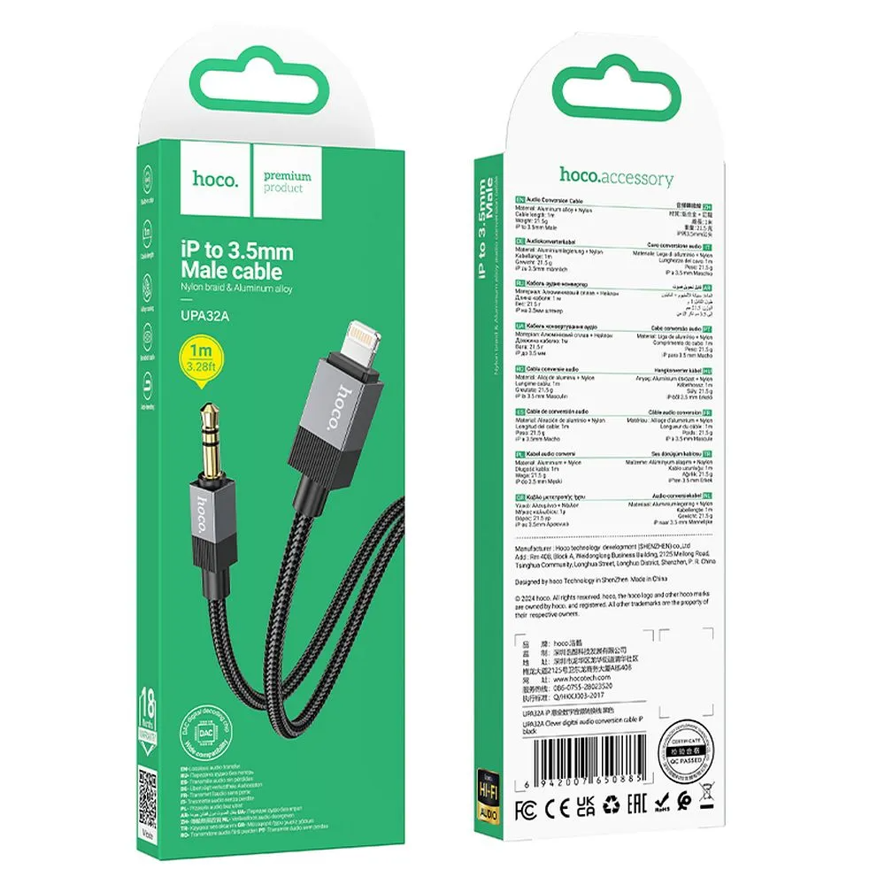 Cavo Audio Lightning - 3.5mm HOCO UPA32A, 1m, Nero