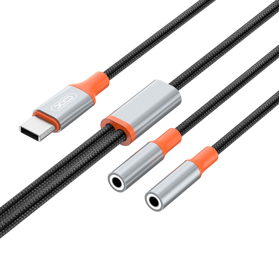 Cavo Audio Splitter USB-C - 2 x 3.5mm XO Design NB-R269B 2in1, 1.2m, Nero