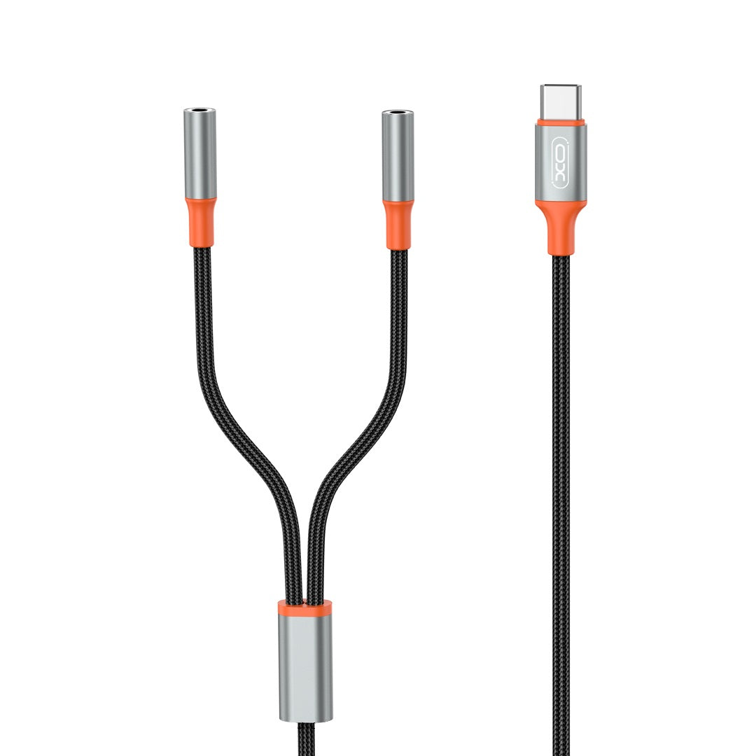 Cavo Audio Splitter USB-C - 2 x 3.5mm XO Design NB-R269B 2in1, 1.2m, Nero