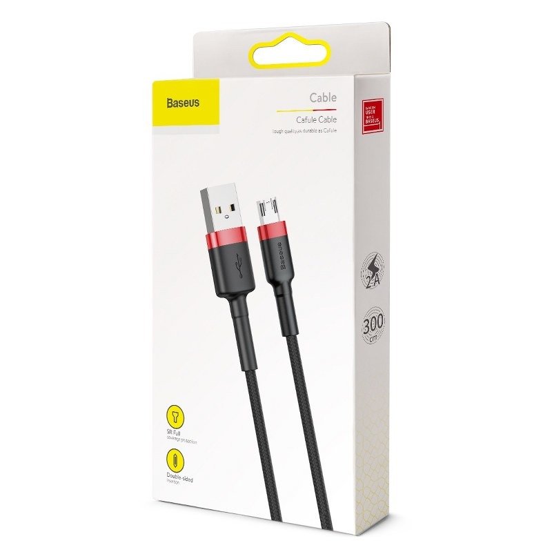Cavo dati e ricarica USB-A - microUSB Baseus Cafule, 18W, 3m, rosso CAMKLF-H91