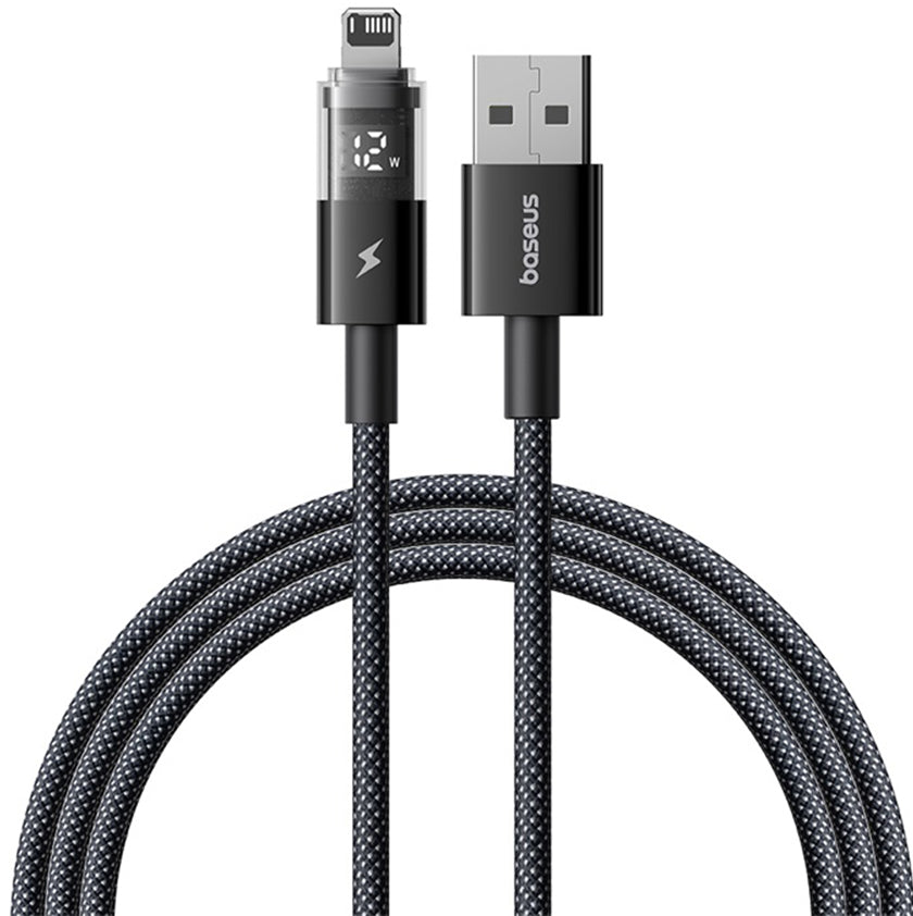 USB-A to Lightning Baseus Display 2 Data and Charging Cable, 18W, 2m, Black P10382700121-01