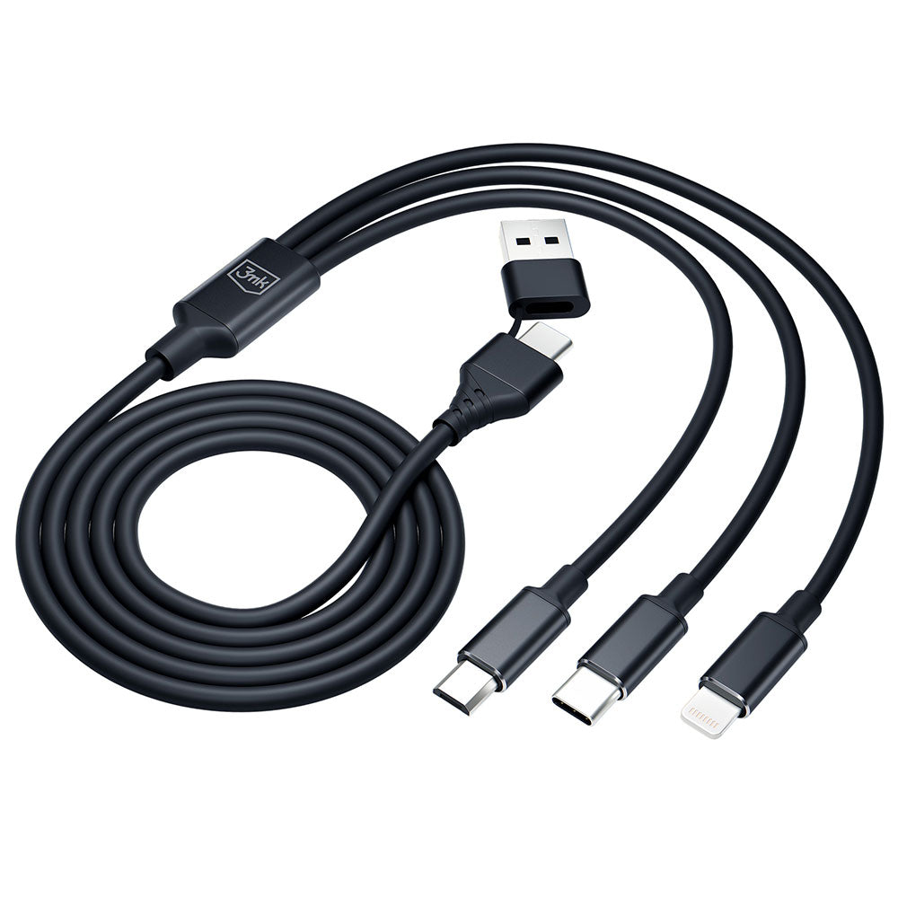 Cavo di Ricarica USB-A / USB-C - Lightning / microUSB / USB-C 3MK Hyper 3in1, 12W, 1.5m, Nero