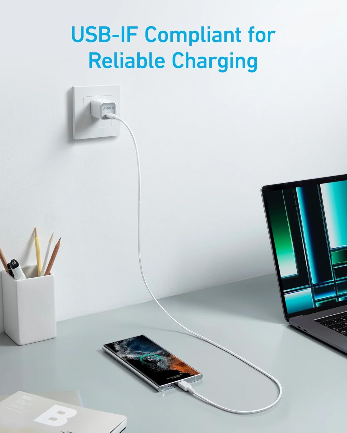 Cavo Dati e Ricarica USB-C - USB-C Anker 322, 60W, 1.8m, Bianco A81F6G21