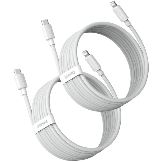 Baseus Simple Wisdom Cavo di ricarica e dati USB-C - Lightning Simple Wisdom, 20W, 1,5 m, Set 2 pezzi, bianco
