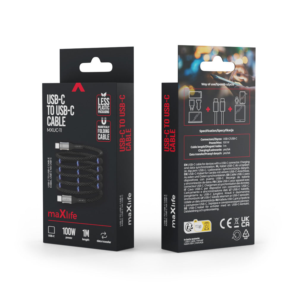 Cavo Dati e Ricarica USB-C - USB-C MaXlife MXUC-11 Magnetico, 100W, 1m, Nero
