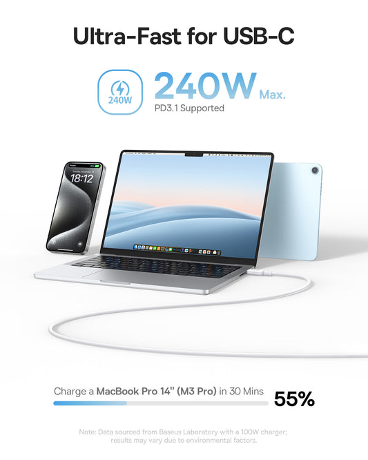 Cavo Dati e Ricarica USB-C - USB-C Baseus PicoGo, 240W, 1m, Bianco P10376800211-00