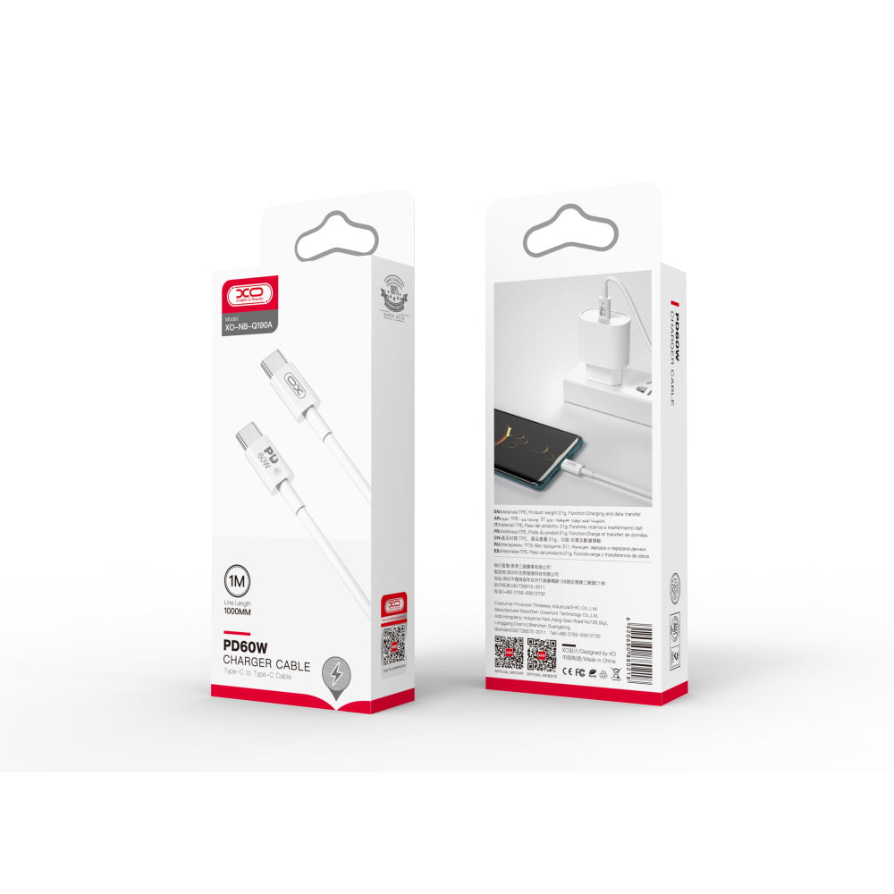Cavo Dati e Ricarica USB-C - USB-C XO Design NB-Q190A, 60W, 1m, Bianco
