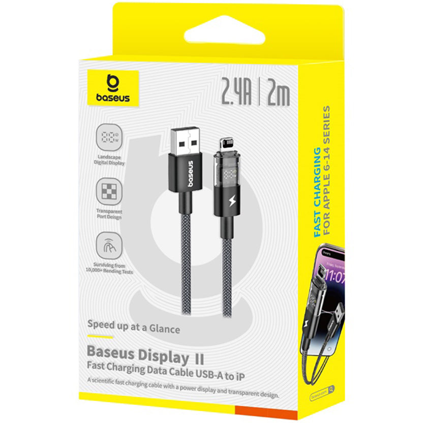 USB-A to Lightning Baseus Display 2 Data and Charging Cable, 18W, 2m, Black P10382700121-01