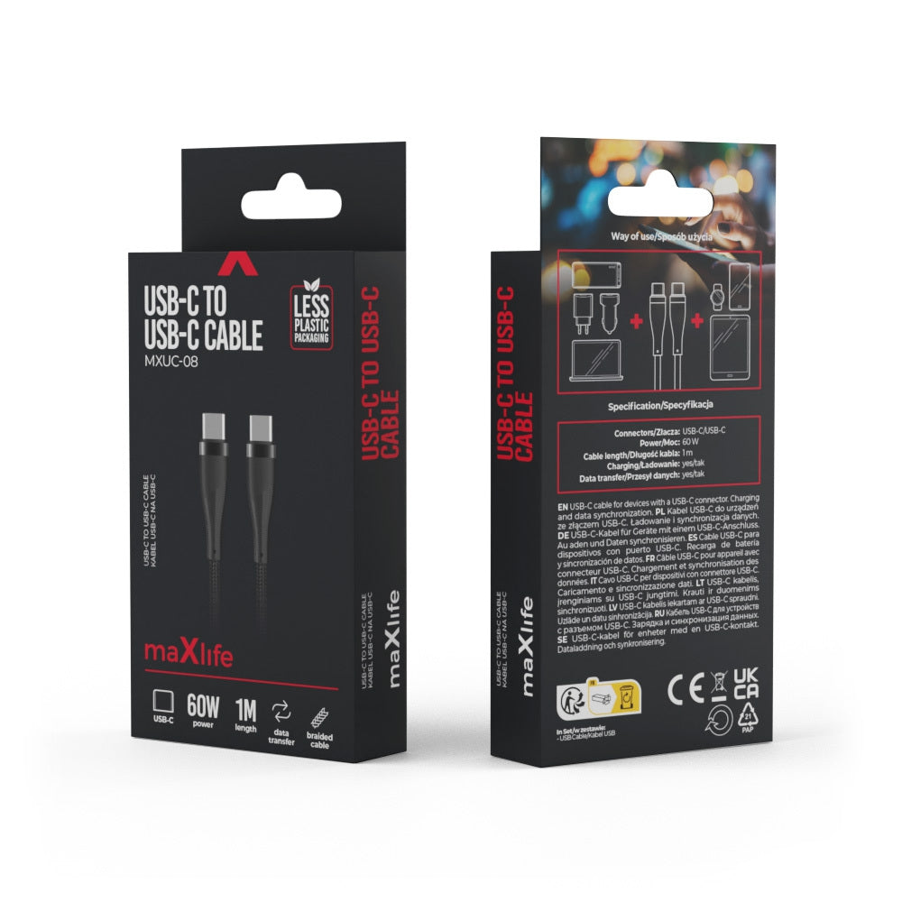 Cavo Dati e Ricarica USB-C - USB-C MaXlife MXUC-08, 60W, 1m, Nero