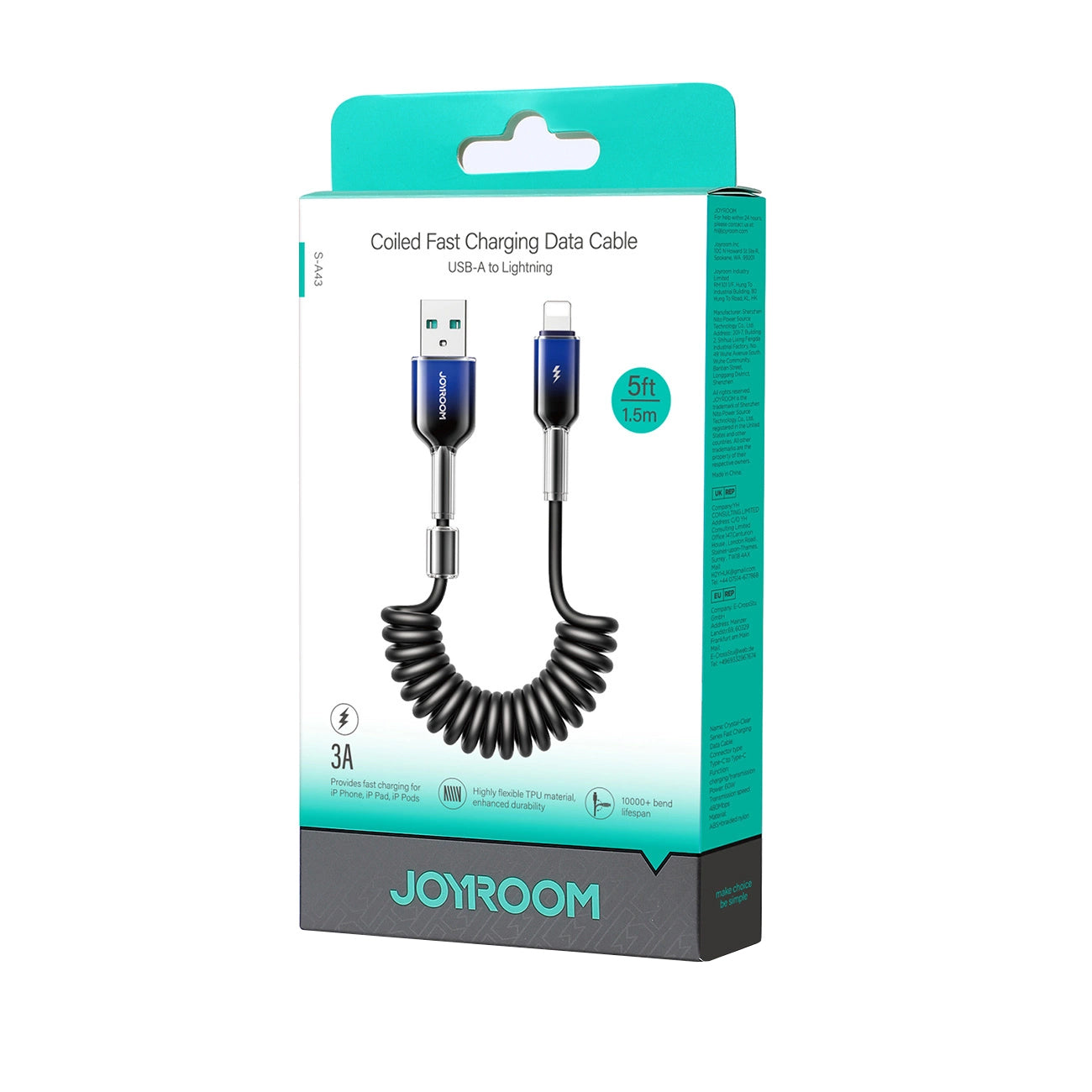 Cavo Dati e Ricarica USB-A - Lightning Joyroom S-A43 Crystal, 18W, 1.5m, Nero