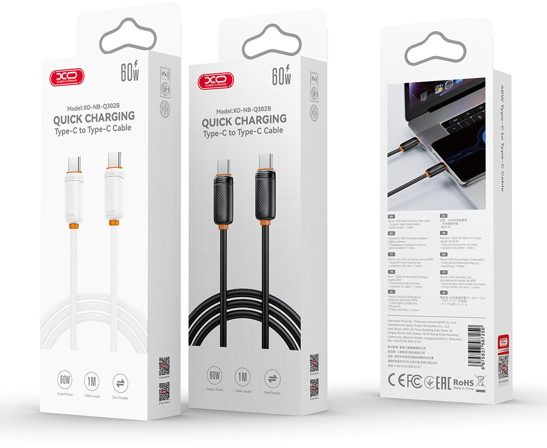 Cavo Dati e Ricarica USB-C - USB-C XO Design NB-Q302B, 60W, 1m, Bianco