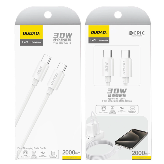 Cavo Dati e Ricarica USB-C - USB-C Dudao L4C, 30W, 2m, Bianco
