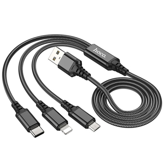 Cavo di Ricarica USB-A - Lightning / microUSB / USB-C HOCO X76 3in1, 18W, 1m, Nero