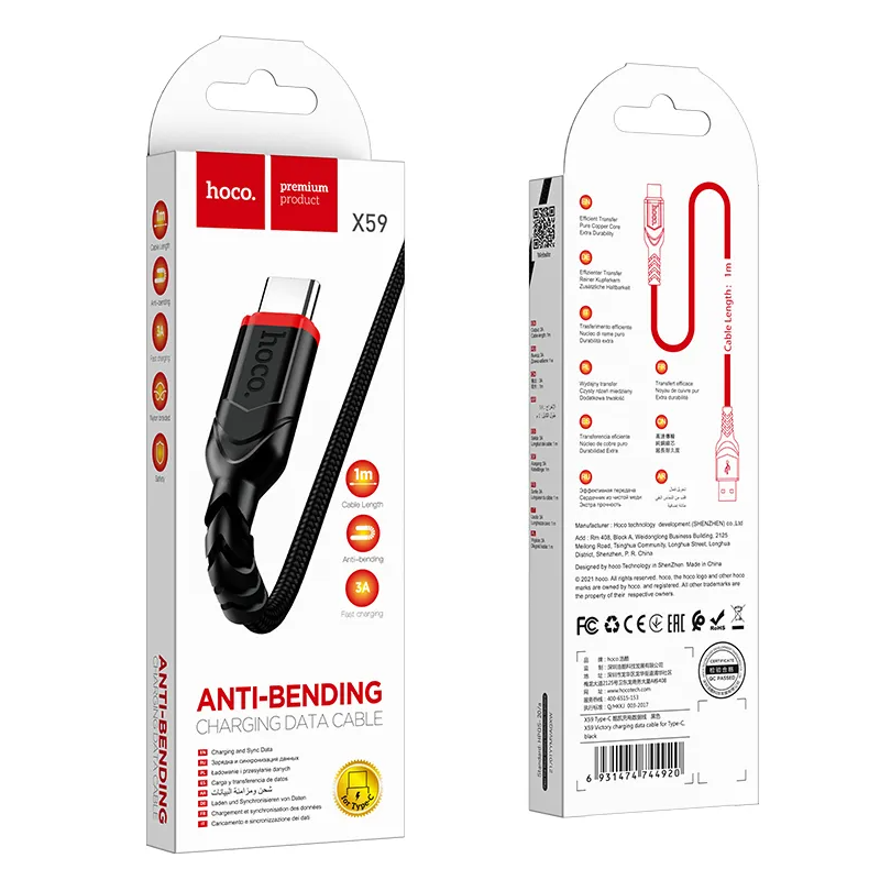 Cavo Dati e Ricarica USB-A - USB-C HOCO X59 Victory, 18W, 1m, Nero