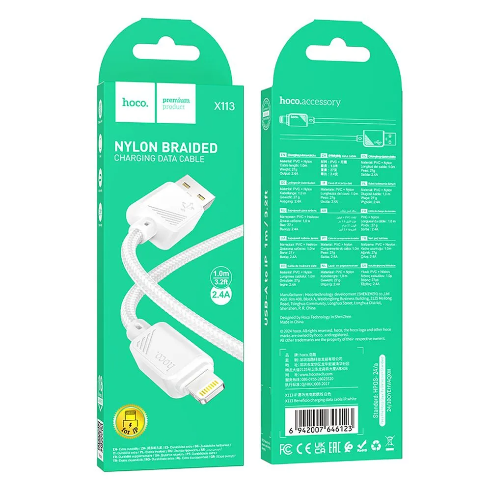 Cavo Dati e Ricarica USB-A - Lightning HOCO X113, 18W, 1m, Bianco