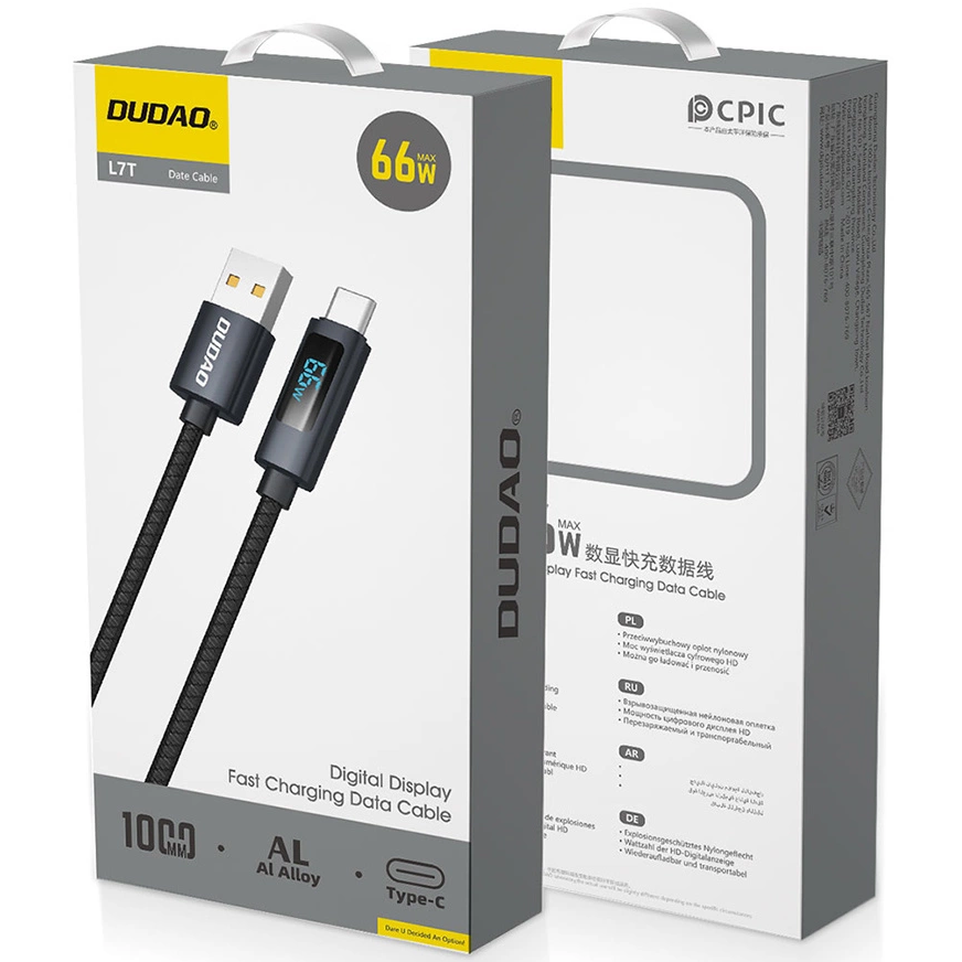 Cavo Dati e Ricarica USB-A - USB-C Dudao L7T Display, 66W, 1m, Nero