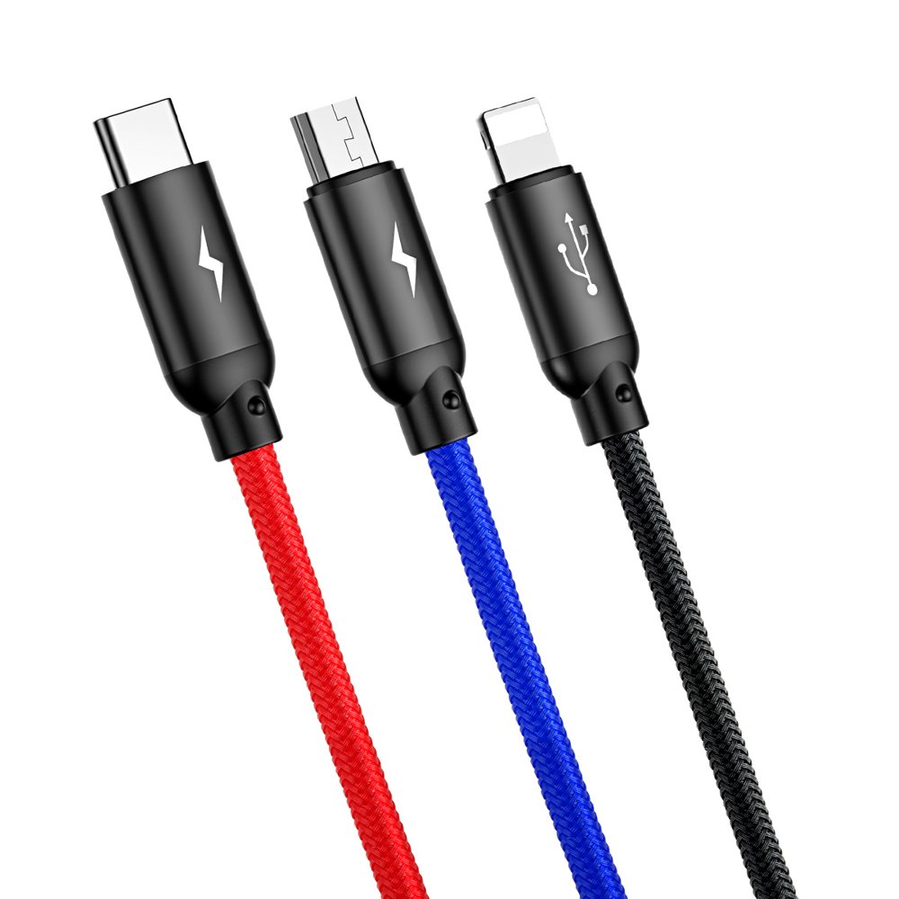Cavo di Ricarica USB-A - Lightning / microUSB / USB-C Baseus Colors 3in1, 20W, 1.2m, Nero CAMLT-BSY01