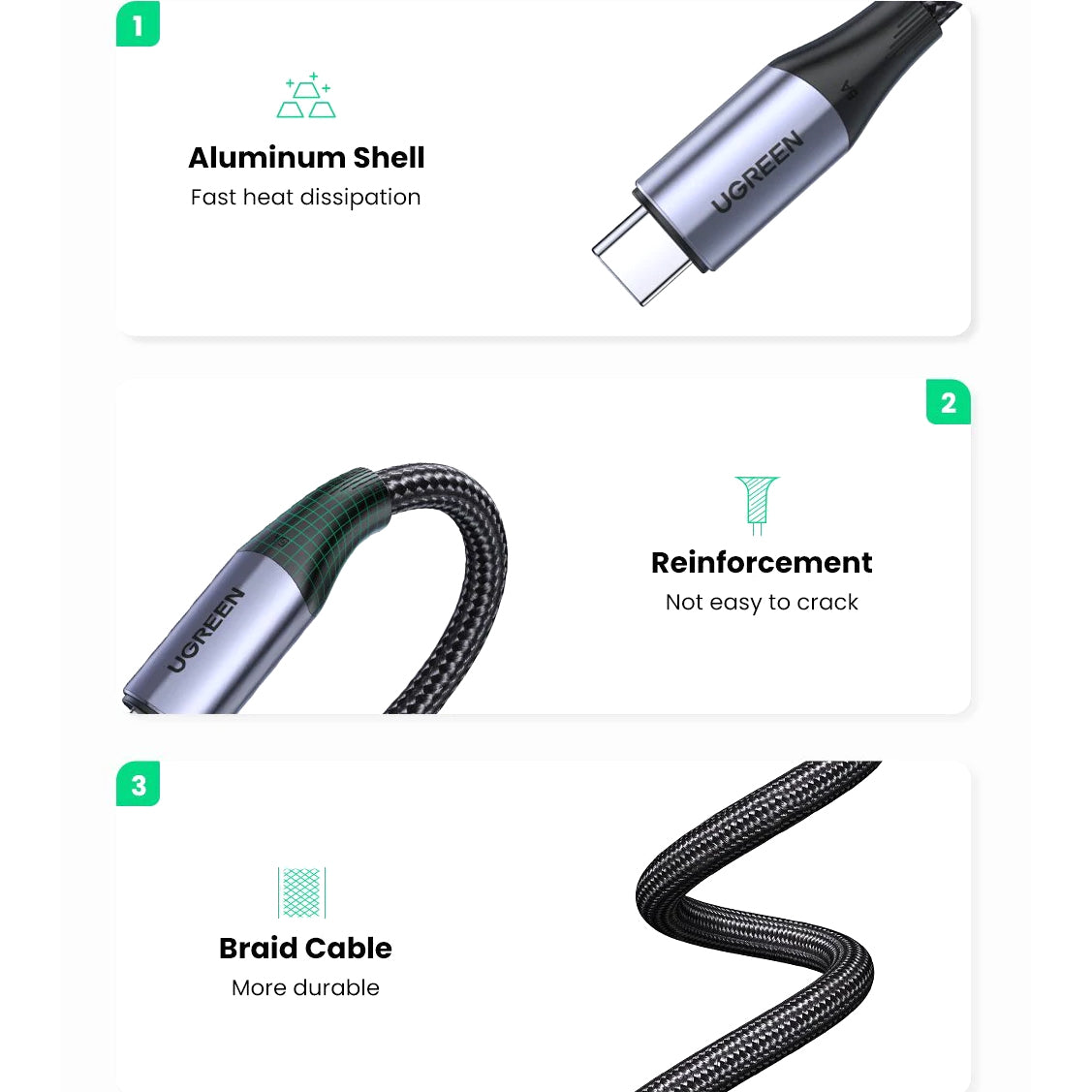 Cavo dati e ricarica USB-C - USB-C UGREEN US355, 100W, 1m, nero