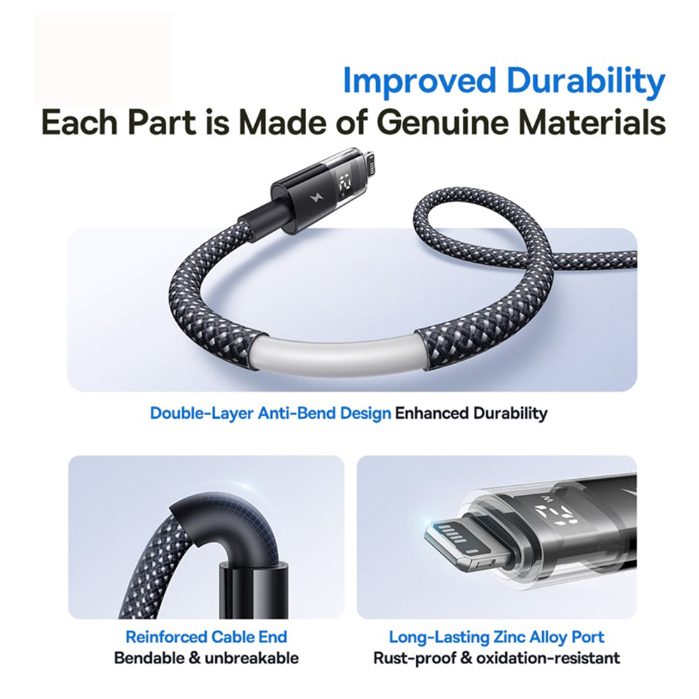 USB-A to Lightning Baseus Display 2 Data and Charging Cable, 18W, 2m, Black P10382700121-01