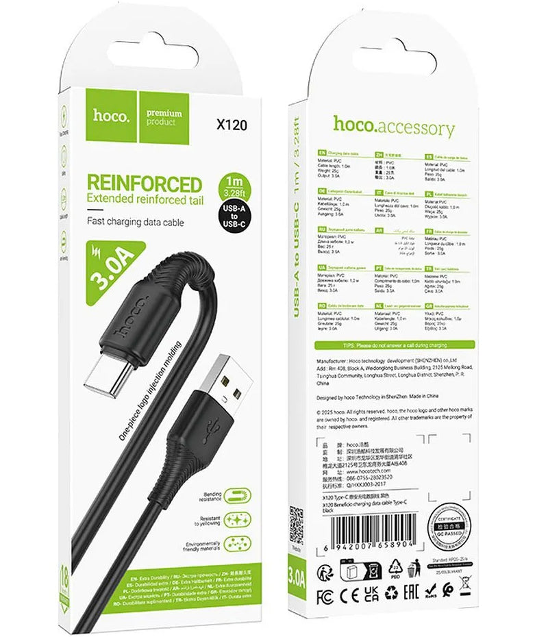 Cavo Dati e Ricarica USB-A - USB-C HOCO X120, 60W, 1m, Nero