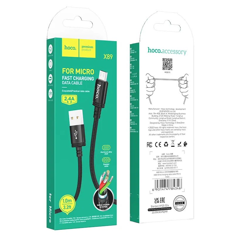 Cavo Dati e Ricarica USB-A - microUSB HOCO X89, 18W, 1m, Nero