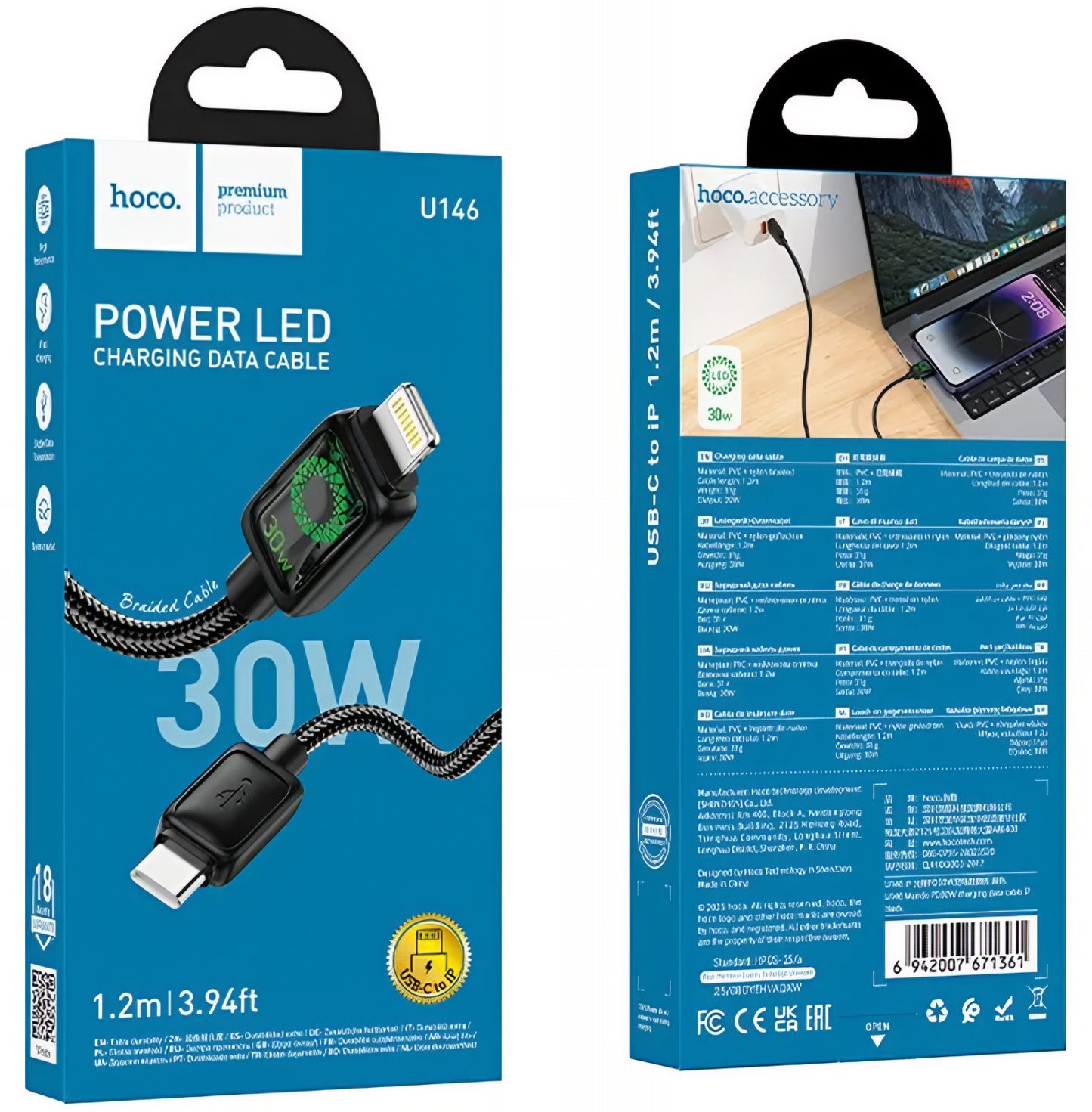 Cavo Dati e Ricarica USB-C - Lightning HOCO U146, 30W, 1.2m, Nero