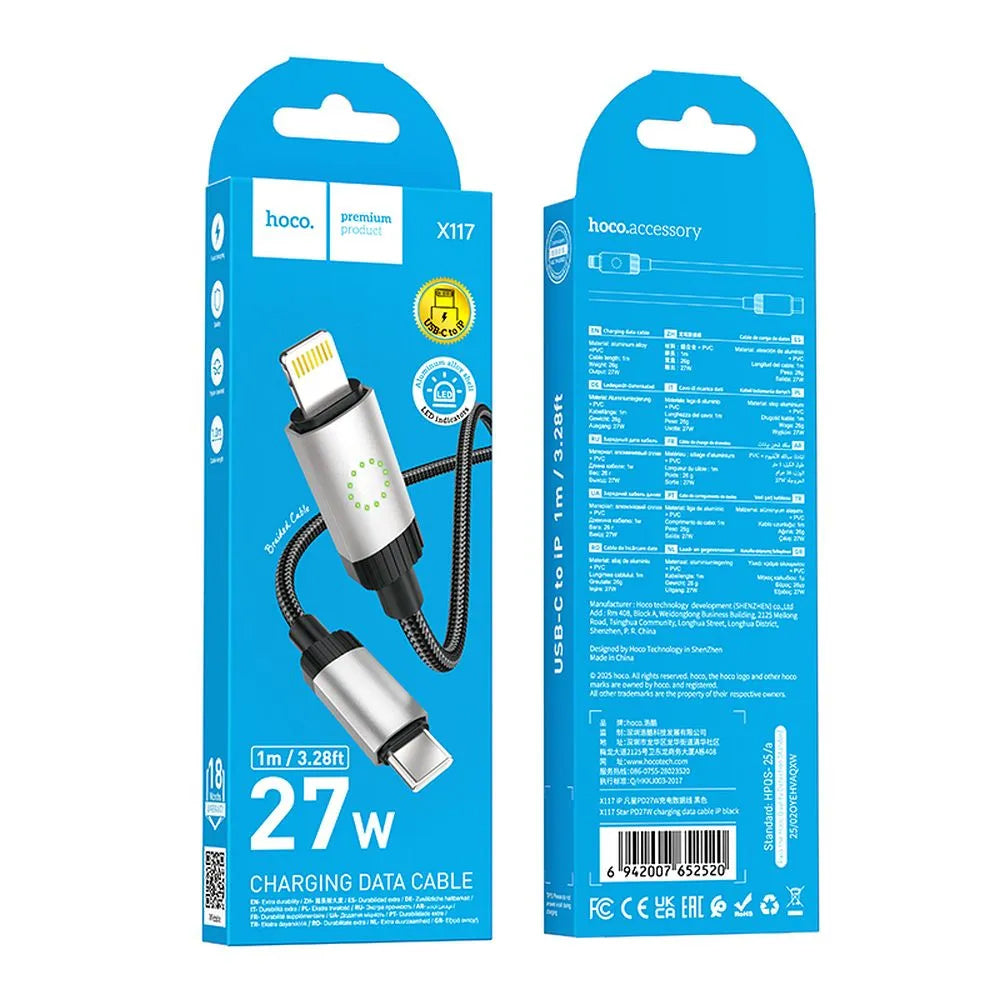 Cavo Dati e Ricarica USB-C - Lightning HOCO X117, 27W, 1m, Nero