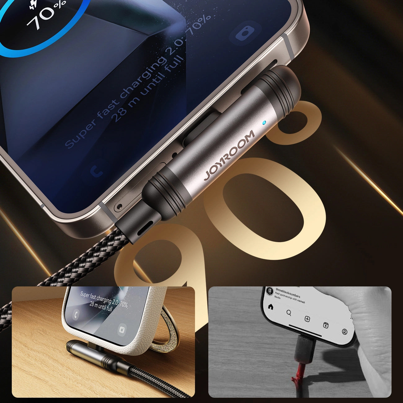 Cavo Dati e Ricarica USB-C - USB-C Joyroom S-A56 EnjoyX Angled, 60W, 1.2m, Nero