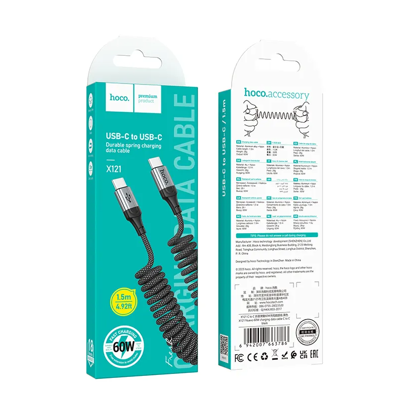 Cavo Dati e Ricarica USB-C - USB-C HOCO X121, 60W, 1.5m, Nero
