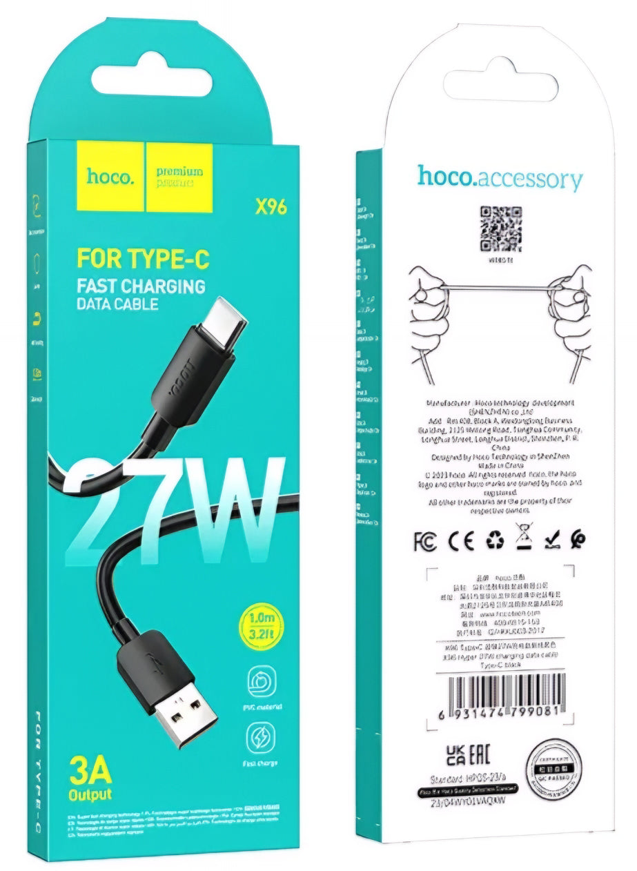 Cavo Dati e Ricarica USB-A - USB-C HOCO X96, 27W, 1m, Nero