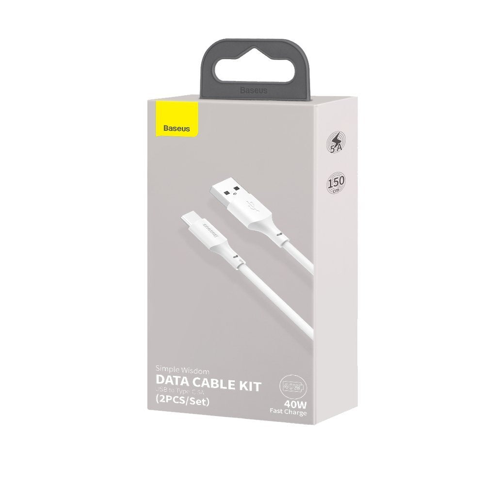 Cavo Dati e Ricarica USB-A - USB-C Baseus, 40W, 1.5m, Set 2 pezzi, Bianco TZCATZJ-02
