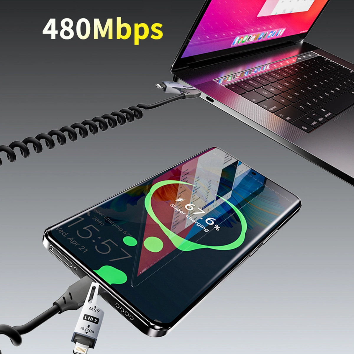Cavo Dati e Ricarica USB-A / USB-C - Lightning / USB-C Dudao L20 Pro, 65W, 1.5m, Nero
