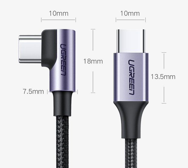 Cavo Dati e Ricarica USB-C - USB-C UGREEN US255 Angled, 60W, 1m, Grigio