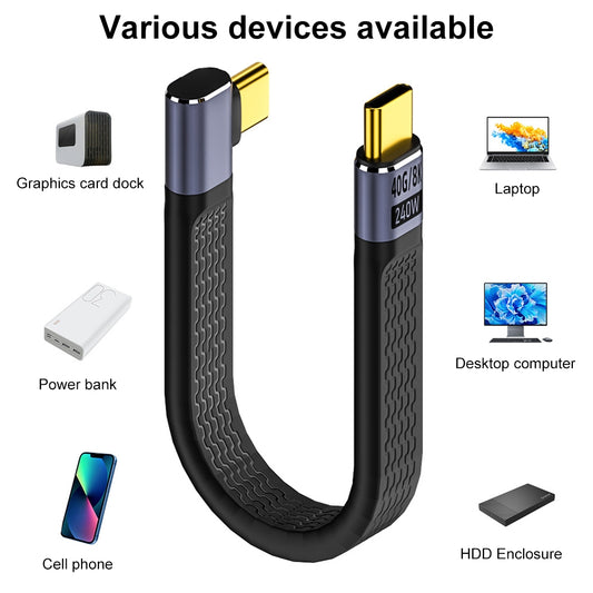 Cavo Dati e Ricarica USB-C - USB-C OEM Angled 8K Video, 240W, 0.15m, Nero