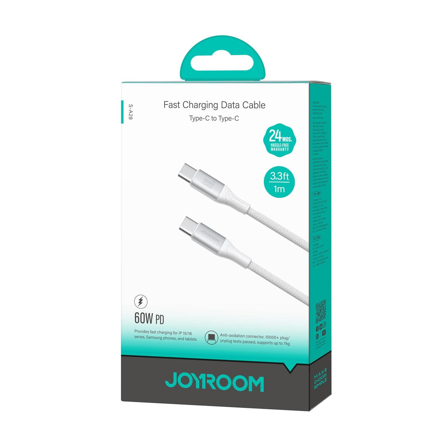Cavo Dati e Ricarica USB-C - USB-C Joyroom S-A28 Flash, 60W, 1m, Bianco