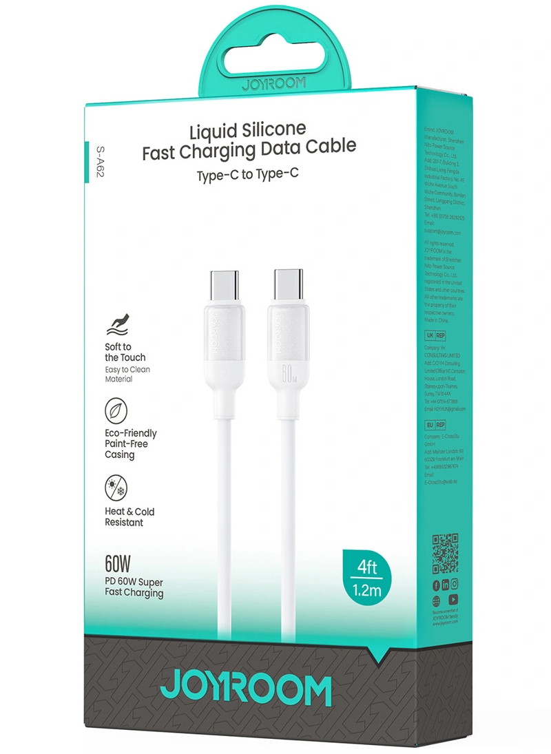 Cavo Dati e Ricarica USB-C - USB-C Joyroom S-A62 Lively, 60W, 1,2m, Bianco