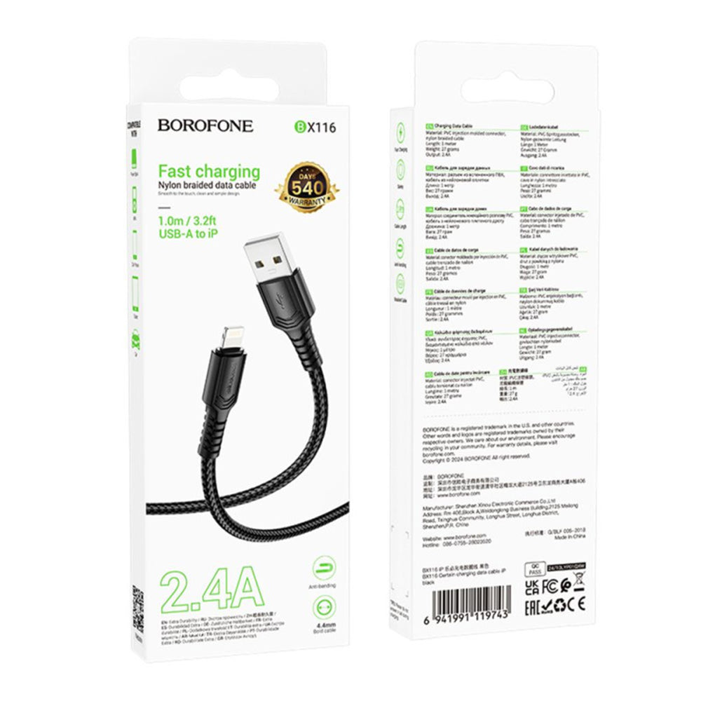 Cavo Dati e Ricarica USB-A - Lightning Borofone BX116 Certain, 18W, 1m, Nero
