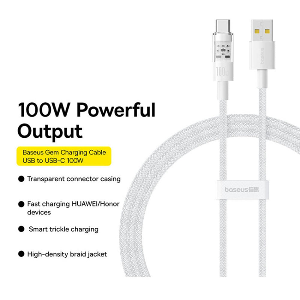 Cavo Dati e Ricarica USB-A - USB-C Baseus Gem, 100W, 2m, Bianco P10373002211-01