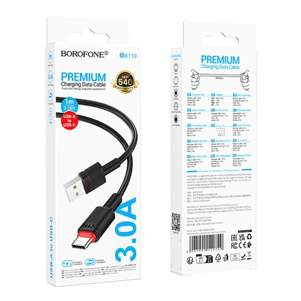 Cavo Dati e Ricarica USB-A - USB-C Borofone BX110 Beneficio, 18W, 1m, Nero