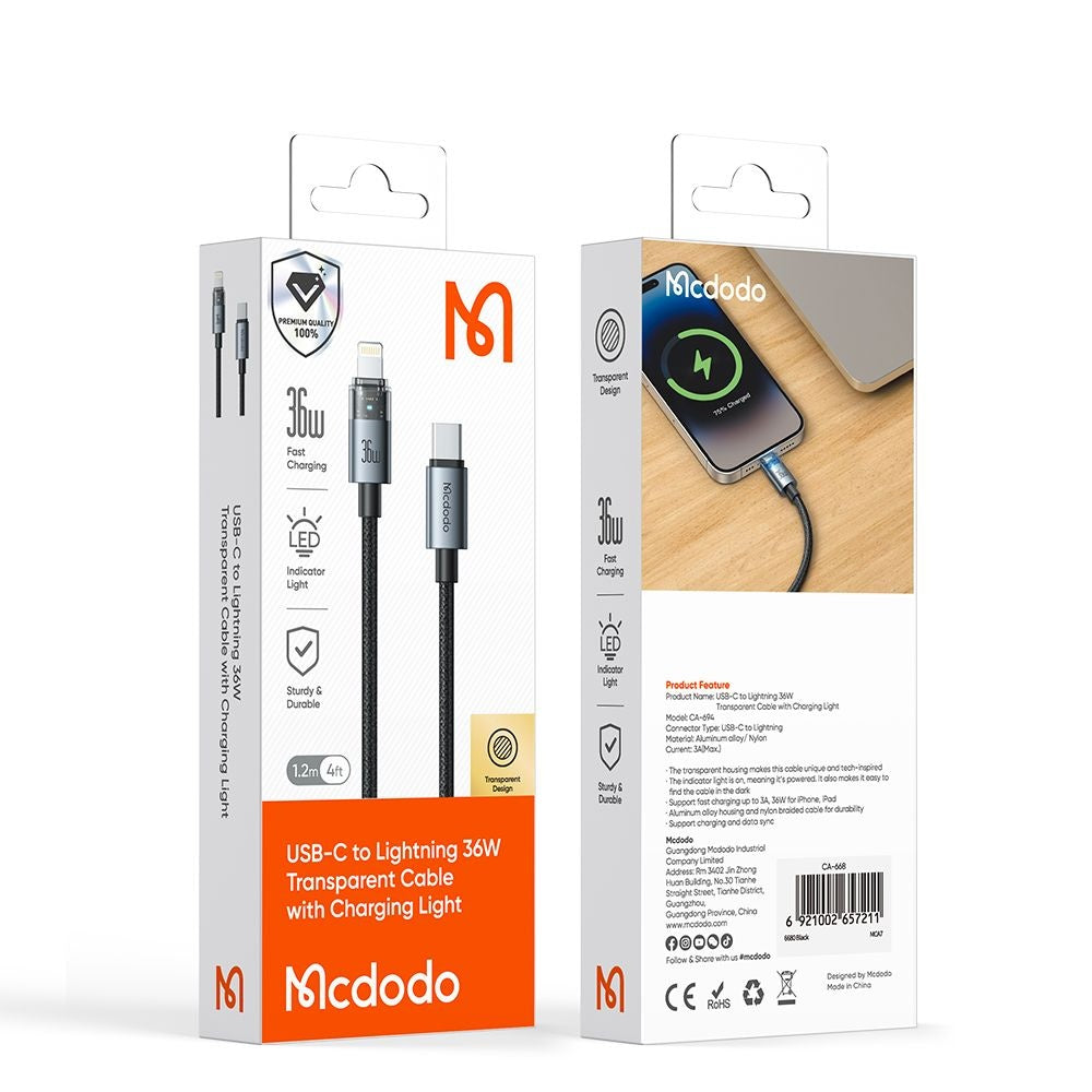 Cavo Dati e Ricarica USB-C - Lightning McDodo CA-6940, 36W, 1.2m, Nero