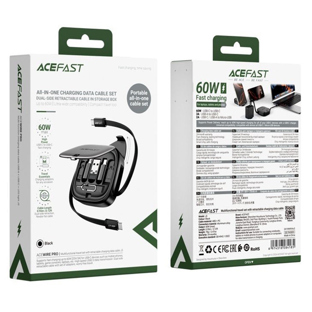 Cavo Dati e Ricarica USB-C - USB-C Acefast Travel J3, 60W, 0.95m, Nero