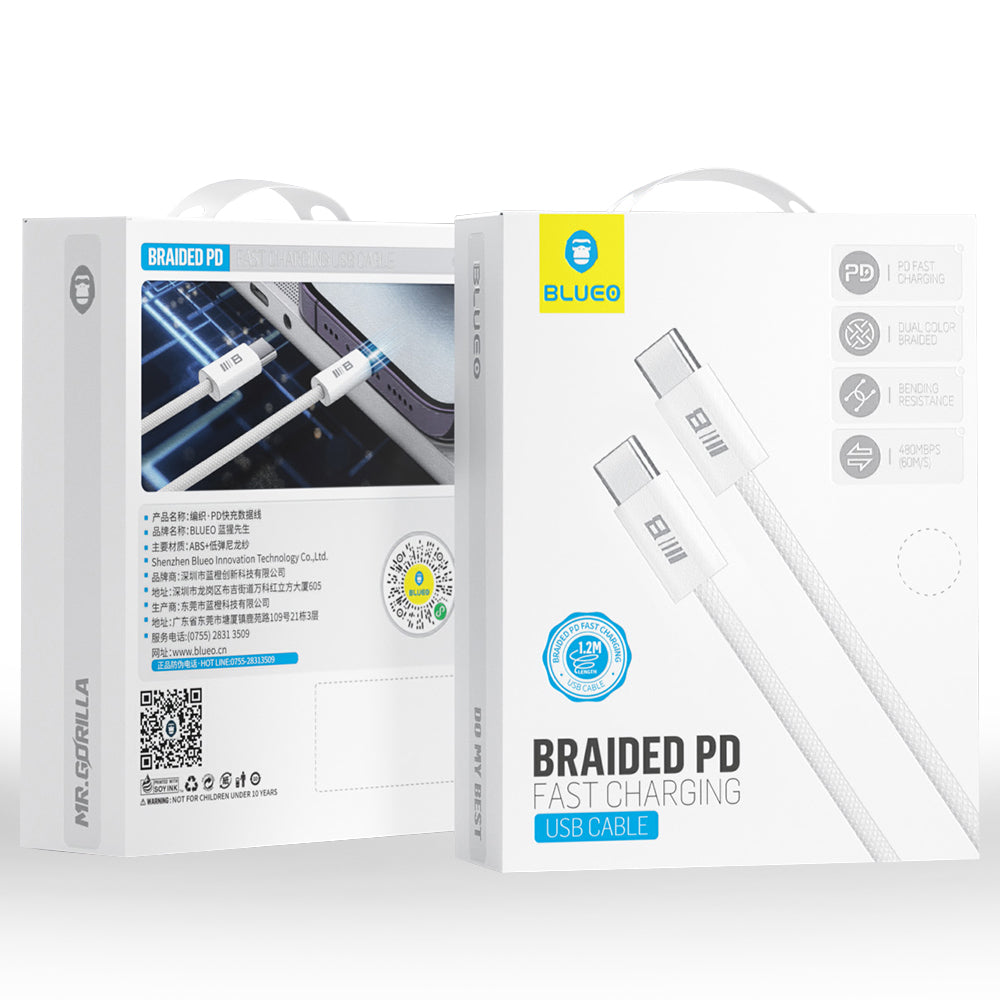 Cavo Dati e Ricarica USB-C - USB-C Blueo, 100W, 1.2m, Bianco