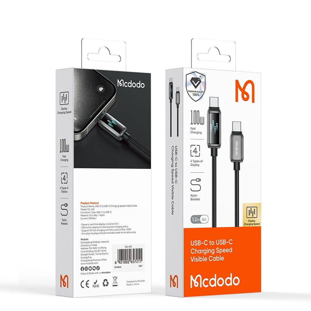 Cavo Dati e Ricarica USB-C - USB-C McDodo CA-4250 Display, 100W, 1.2m, Nero