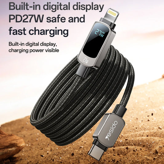 USB-C to USB-C Data and Charging Cable Yesido CA180 Display, 27W, 1.2m, Black